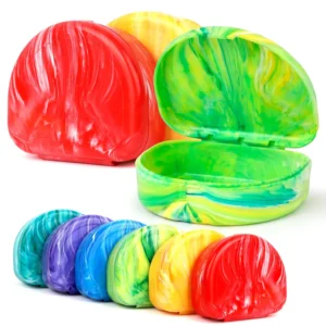 This pack of three durable, hard plastic marble retainer cases in shiny bright colors each measure 3” wide x 2½” long x 1” high, making them easy to locate.