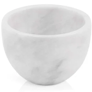 This handmade white marble shaving bowl is 3 inches in diameter and perfect for holding shaving soap, cream, or foam.