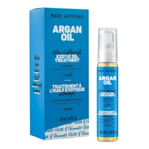 A 50 ml bottle of Marc Anthony Argan Oil of Morocco Oil Treatment, a paraben, sulfate, and phthalate-free hair product.