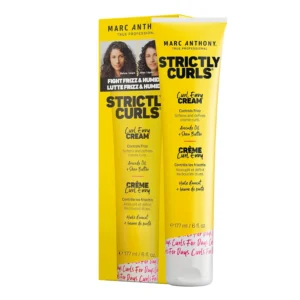 Marc Anthony Strictly Curls cream defines and moisturizes curly hair, controlling frizz with Shea Butter and Avocado Oil.