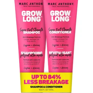 Marc Anthony Grow Long shampoo and conditioner set with Caffeine, Ginseng, and Vitamin E for longer, stronger, healthier-looking hair, perfect for all hair types.