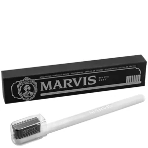 Close-up of a soft bristle Marvis toothbrush, designed for gentle and effective teeth cleaning.