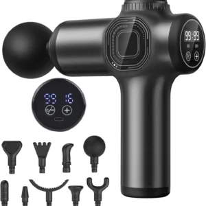 This massage gun offers 99 speeds and 8 heads for deep tissue muscle relief and relaxation, perfect for athletes and anyone seeking pain relief.