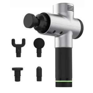 Premium quality fascia gun with four massage heads and 20 intensity levels for muscle relaxation and pain relief.