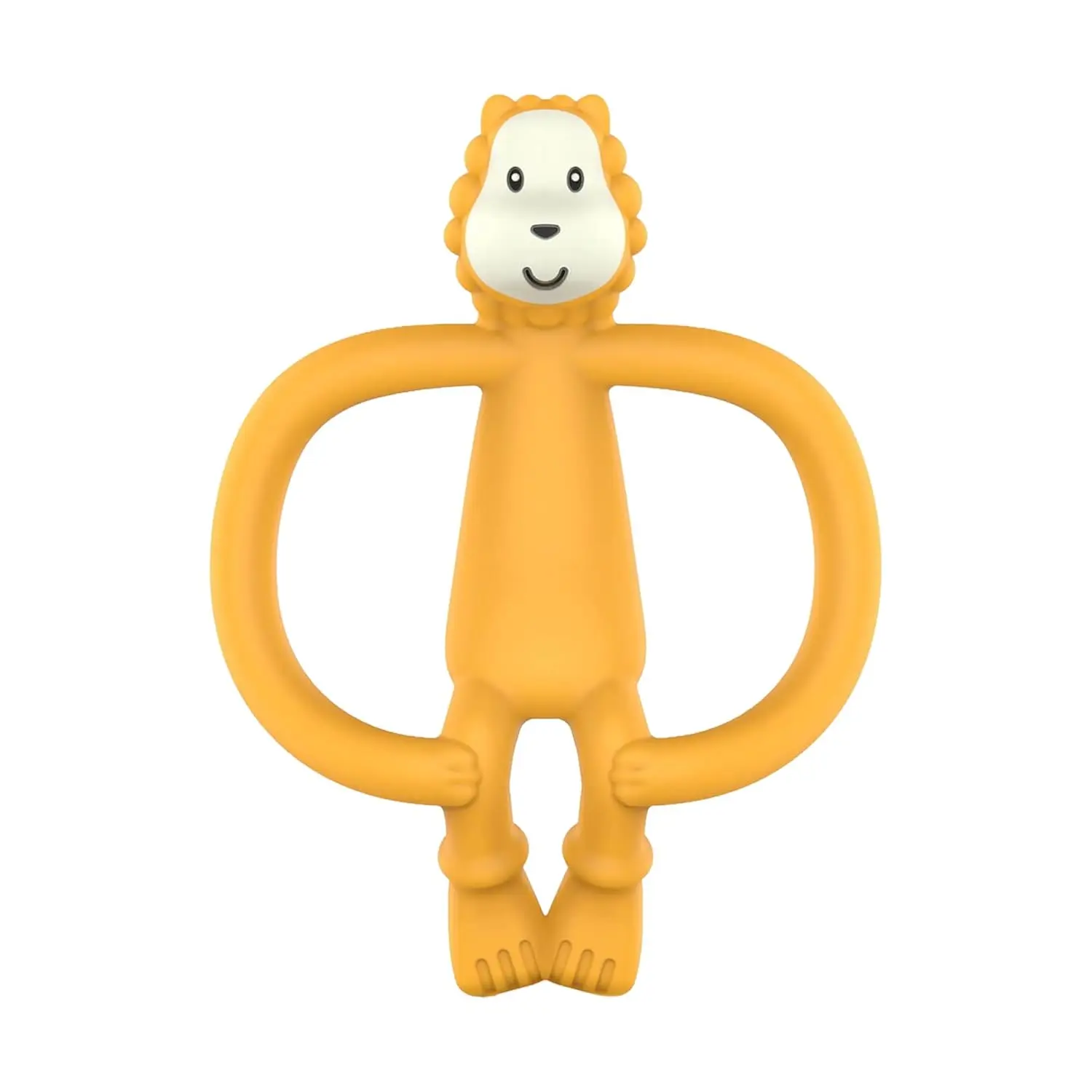 The Matchstick Monkey Ludo Lion teether, designed for babies 3 months and older, offers multisensory stimulation and gum massage with its soft silicone and easy-to-grip design.