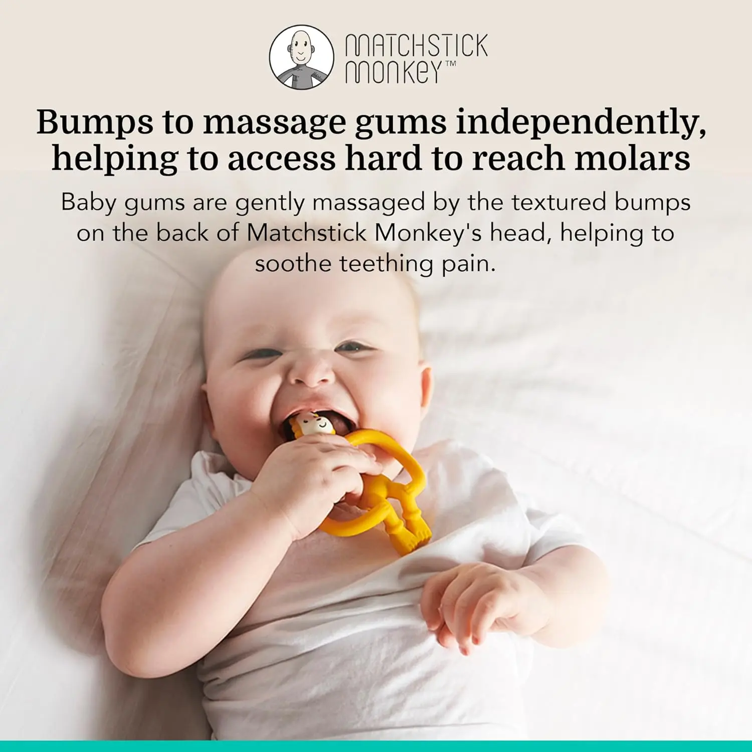 The Matchstick Monkey Ludo Lion teether, designed for babies 3 months and older, offers multisensory stimulation and gum massage with its soft silicone and easy-to-grip design.
