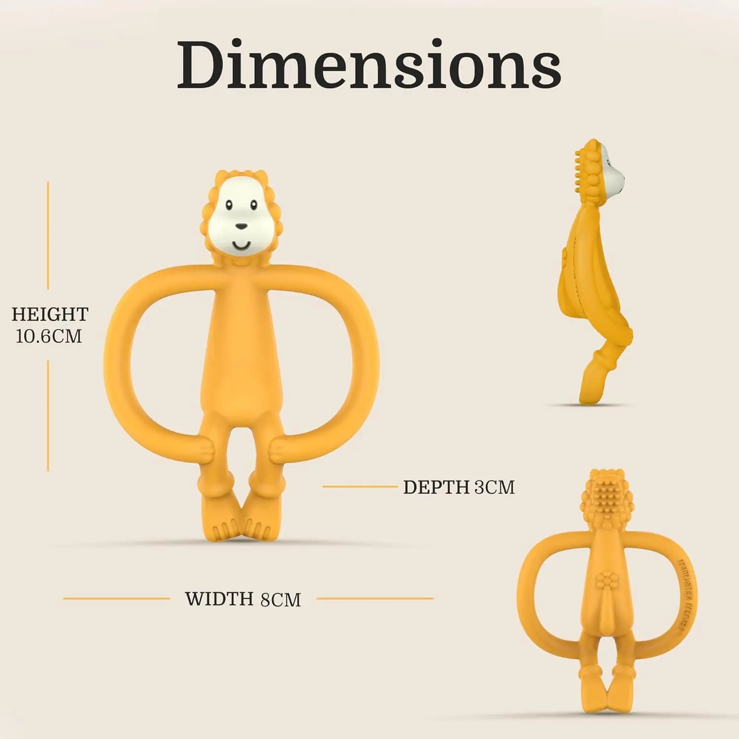 The Matchstick Monkey Ludo Lion teether, designed for babies 3 months and older, offers multisensory stimulation and gum massage with its soft silicone and easy-to-grip design.