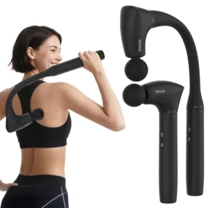 The Mebak 2-in-1 massage gun can be used with the extended handle for reaching the back, or detached for handheld use on arms and legs.