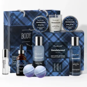 This 12-piece ocean scented men's spa gift set includes shower gel, bubble bath, body oil, scrub, bath bombs, salt, candle, and essential oil, making it the perfect birthday or Christmas gift for him.