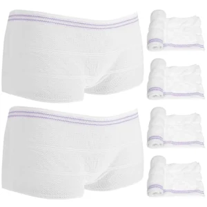 A six-pack of Artibetter reusable mesh net pants, designed for breathability and efficient diaper fixing, suitable for postpartum women, elderly men, and women needing incontinence briefs.