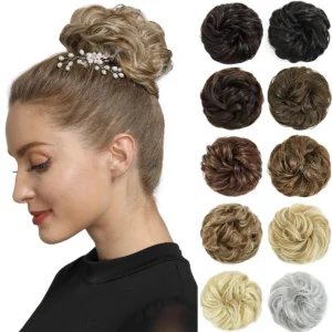 This wavy messy bun hair piece adds volume and fullness to your updo for weddings, prom, or everyday wear.