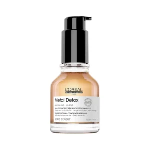 L'Oréal Professionnel Metal Detox hair oil protects color-treated and damaged hair from breakage and color fade caused by metal particles, leaving hair stronger and shinier.