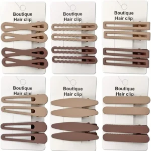 This set features 24 metal hair clips in six different styles, designed with non-slip teeth to securely hold various hair types for styling, makeup application, or everyday use.