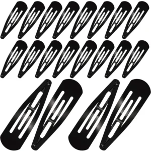 This image shows 30 black, 3.1-inch metal snap hair clips, durable and easy to wear for various hairstyles, perfect for girls and women for daily use, parties, or special occasions.