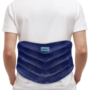 The REVIX microwave heating pad is designed as a large wrap for the back and waist, providing moist heat therapy for stress and pain relief in both men and women.