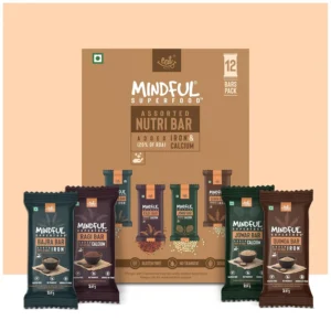 A variety pack of twelve millet energy bars made with ragi, bajra, jowar, and quinoa, providing a rich source of fiber and plant-based protein for sustained energy.