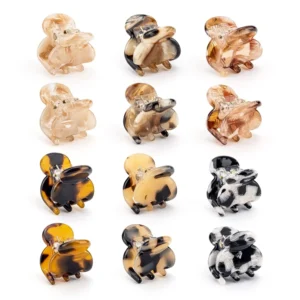 A set of 12 Cobahom super mini claw clips in neutral and tortoiseshell patterns, perfect small hair accessories for styling thin or thick hair.