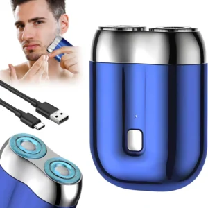 Portable mini electric shaver for men with double head, perfect for travel and quick shaving at home or on the go.