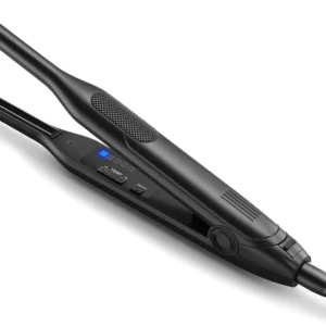 Telfun mini flat iron with 3/10 inch titanium plates quickly straightens short hair, bangs, and beards with adjustable temperature and dual voltage for travel.