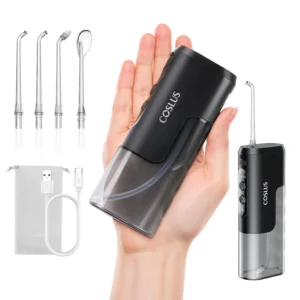 The COSLUS T40 mini water flosser is a portable and compact oral irrigator, perfect for travel, with four modes, a removable tank, and IPX7 waterproof design, ideal for braces, orthodontic care, and sensitive teeth.