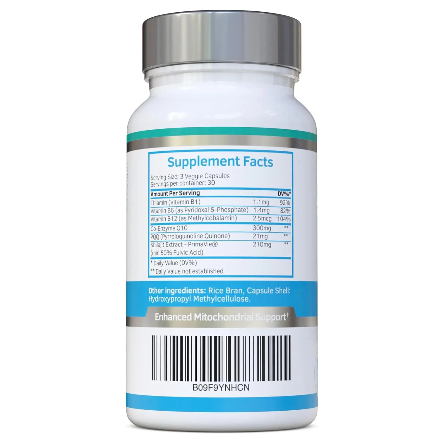 Swiss BioEnergetics MitoDefence capsules for all-in-one mitochondrial support with 300mg CoQ10, 21mg PQQ, and 210mg Shilajit for enhanced absorption.