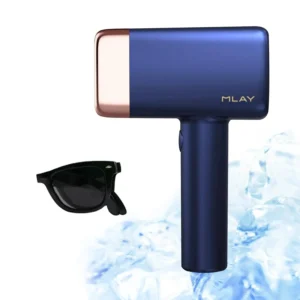 The MLAY T14 hair removal device offers painless, permanent hair removal with an ice cooling function and 500000 flashes for effective use on the whole body.