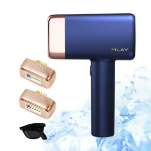 The MLAY T14 hair removal device with ice cooling function provides painless and permanent hair removal for women and men with 500000 flashes, showing results in just 3 weeks.