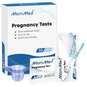 MomMed pregnancy test strips provide early detection with over 99% accuracy and include free urine cups for easy and hygienic home use.
