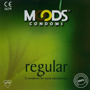 Three Moods regular condoms designed for maximum protection and enhanced sensitivity, made from premium quality natural material.