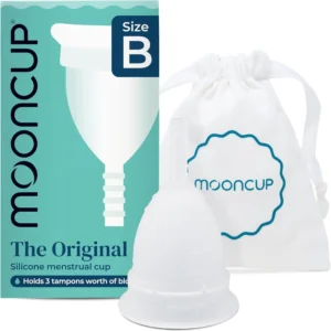 The Mooncup Model B is a reusable menstrual cup, sized for those under 30 who haven't given birth vaginally, offering up to 8 hours of comfortable and eco-friendly protection.