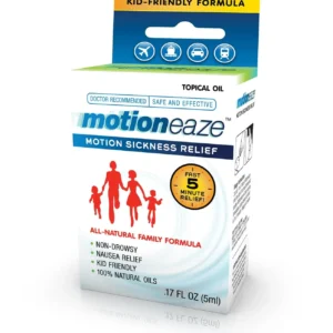MotionEaze provides fast, all-natural, non-drowsy relief from motion sickness with a portable, easy-to-use herbal oil blend applied behind the ear.