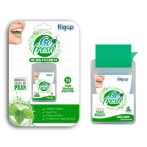 Oral hygiene mouth freshener strips in Paan flavor instantly dissolve on your tongue, giving you fresh breath without sugar or chewing.