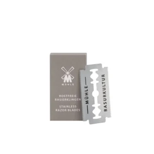 Ten MÜHLE double edge safety razor blades, individually wrapped in eco-friendly paper.