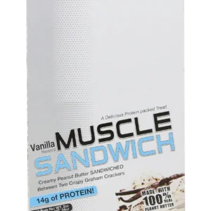 MUSCLE SANDWICH Vanilla flavored protein bar, a delicious and convenient snack food bar.