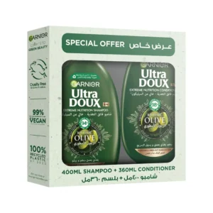 Garnier Ultra Doux Mythic Olive Replenishing Shampoo and Conditioner intensely nourishes and repairs dry, damaged hair, leaving it shiny and soft.