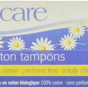 A pack of Natracare organic cotton, totally chlorine-free tampons without applicators, free of rayon, plastics, dyes and perfume.