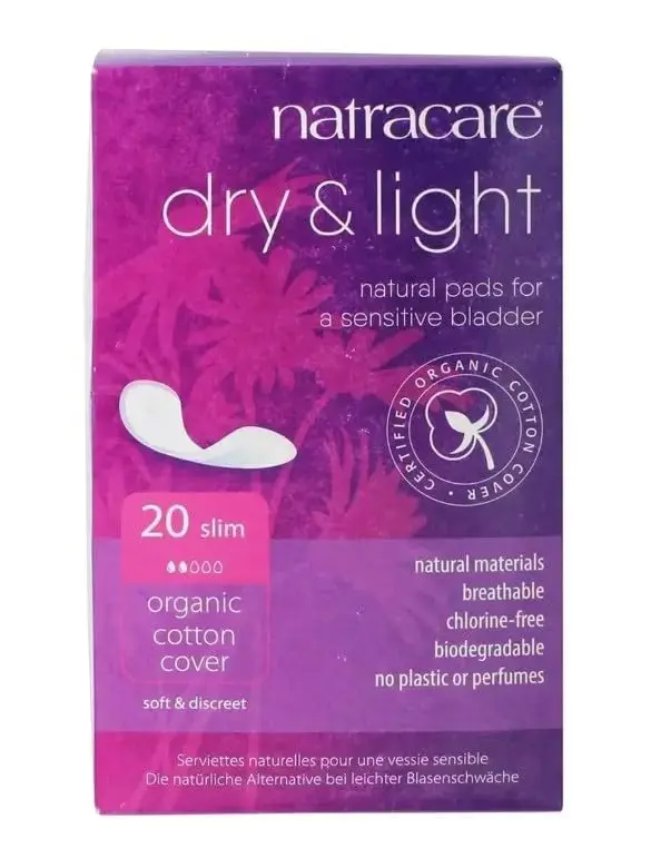 Six packs of Natracare Dry and Light Incontinence Pads made with soft, certified organic cotton and natural, biodegradable materials.
