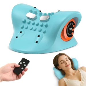 Portable neck massager with heat and stretching functions for neck and shoulder relaxation at home, office, or while traveling.