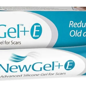 A tube of NewGel+ Advanced Silicone Gel designed to reduce the appearance of old and new scars, including facial scars.