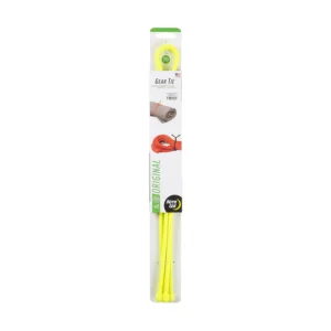 This image shows a two-pack of neon yellow 32-inch Nite Ize Gear Ties, durable and reusable twist ties with a strong wire inside for thousands of uses at home, on trips, and on boats.