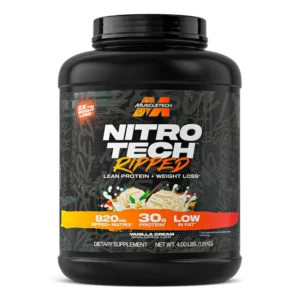 MuscleTech Nitro-Tech Ripped French Vanilla Bean protein powder helps build lean muscle and supports weight management.