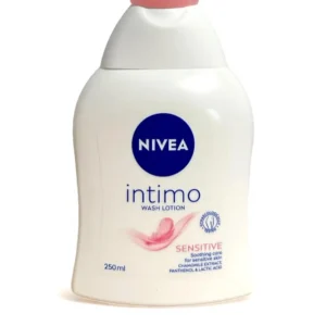 Bottle of Nivea Intimo Sensitive Wash Lotion, a gentle emulsion for daily intimate hygiene and cleansing.