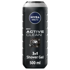 NIVEA MEN Active Clean 3in1 Shower Gel with active charcoal cleanses body, face, and hair, purifying and stimulating skin for all skin types.