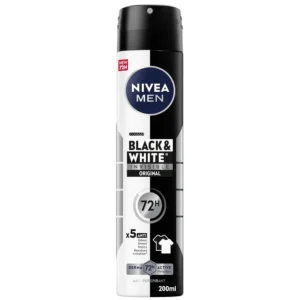 NIVEA Men Black & White Invisible Original Antiperspirant Deodorant Spray provides 72-hour protection against odor, sweat, stains, and irritation.