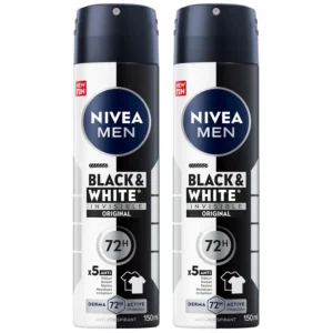NIVEA Men Black & White Invisible Original antiperspirant deodorant offers 72-hour protection against odour, sweat, stains, residues and irritation, keeping you fresh and confident.