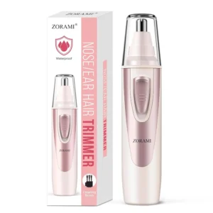 Rose pink nose and ear hair trimmer for men and women, featuring dual-edge blades and IPX7 waterproof design for easy cleaning.