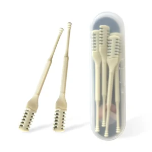 This nose hair trimmer features a double-sided, misaligned design for precision trimming, made with stainless steel and ABS for durability, and includes a 360° rotating function for thorough hair removal.