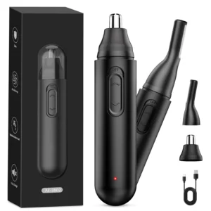 This rechargeable nose hair trimmer for men provides painless and precise hair removal for the nose, ears, eyebrows, and face.