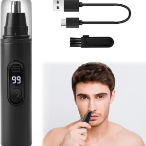 This cordless nose hair trimmer effectively removes unwanted hair from the nose, ears, eyebrows, beard, and face for both men and women.