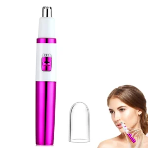 This purple SYOSI nose trimmer for women quickly and comfortably removes unwanted nose, ear, eyebrow, beard, and facial hair with its powerful dual-edge blade and waterproof design.